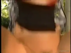 Thumbnail of Karma Gives Amazing Upskirt Before Two Guys Suck Her Massive Boobs
