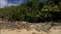Thumbnail of As Sabina And Sharka Blue Sit On The Beach A Man Comes Over For Anal