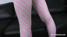 Thumbnail of Cute Olivia Strips And Masturbates Before Fucking Two Hard Cocks