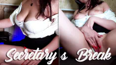 Thumbnail of Brunette Big Boobs Fingering Pussy At Work And Powerful Orgasm
