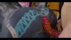 Thumbnail of Tattooed TEEN Gets ASSHOLE Destroyed From LESBIAN Friend With STRAP ON - Prolapse, GAPE, Licking (Goth, Punk, Alt Porn) -
