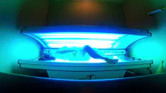Thumbnail of Sexy BBW Playing Public Tanning Bed