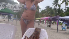 Thumbnail of Full Video, First Time I Have Sex With Stepson On The Beach, Big Cumshot On My Hairy Pussy