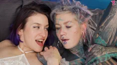 Thumbnail of Cute Girls In Lingerie Get Rough Fucked By 2 Heavily Tattooed Guys - BJ, 4Some, Orgy And Big Cumshot