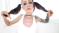 Thumbnail of KENDRA COLE Skinny Coed With Glasses Deepthroat Facefuck Pussy Fucking POV And Cum Swallow Blowjob
