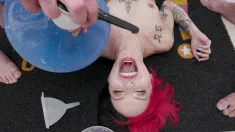 Thumbnail of Sexy Latina Queen Kimi Drink Huge Bottle Of Piss Then Enjoys Some Intense DAP 0% Pussy With 4 Big Cocks Rimming And Footjod