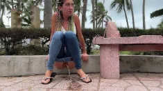 Thumbnail of Public Wetting Jeans In Park Near The Beach
