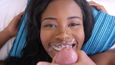 Thumbnail of JEZABEL VESSIR Sexy Big Natural Tits Ebony Black Girl POV White Cock Big Huge Cum Load Facial
