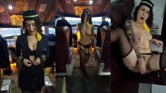 Thumbnail of The Flight Attendant Puts A Dildo In Her Pussy On Board