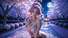 Thumbnail of Blush Petals And Pink Moans Beneath The Blossoms ~ AI-Generated