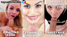 Thumbnail of Braces And Blowjobs Compilation - 3 Cuties With Braces Huge Cock POV Blowjob And Cum Swallows - Volume