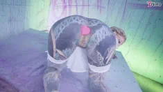 Thumbnail of Tattood Girl With Glasses And Buttplug Fucks A Tattooed Dick, DP, Facial