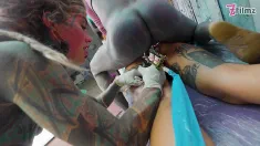 Thumbnail of Tattoo Threesome Turns Anal Heavily Inked Artist Fucks Friends Ass While Inking & Cums On Fresh Tattoo