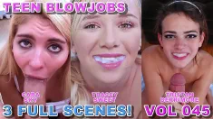 Thumbnail of Teen Blowjob Compilation Vol 45 - 3 Full Big Dick POV Blowjobs - Tristan Berrimore, Cara Sky, Tracey Sweet - All Cum Swallows!