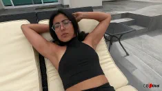 Thumbnail of Young Hairy Bush Latina Outdoor Session With Older Man Pool Session Public