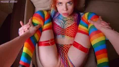 Thumbnail of Rainbow Redhead Rave Girl Cum Ln Mouth