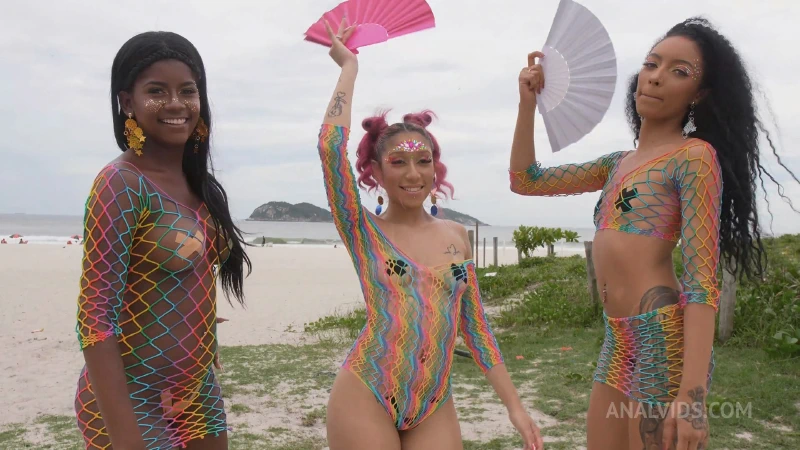 Jenny Pretinha, Tiffany Carioca and Vitoria Lima enjoy the outdoors in their skimpy costumes